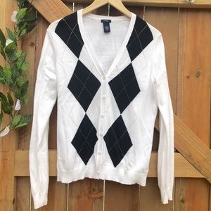 🌟 Izod Ladies Medium M Cardigan Plaid Check White